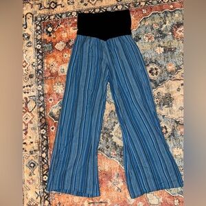 Maternity Pants - Multi-Blue striped Boho Style Wide Leg Medium